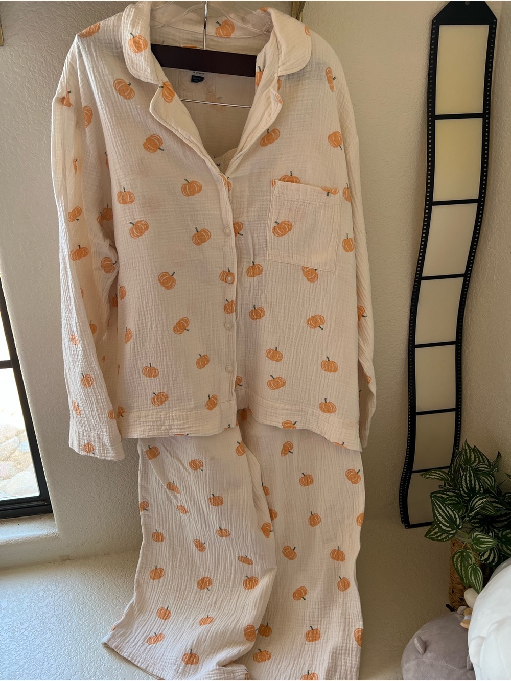 American Eagle Pumpkin Cotton Gauze Pajama Set 100% Cotton Size XL - Picture 3 of 13
